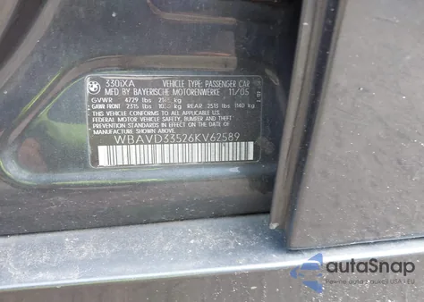 2006 BMW 330Xi from USA, damaged, VIN WBAVD33526KV62589